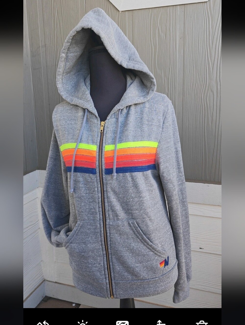 Aviator Nation Size XS Gray 5 Stripe Zip-Up Hoodie Unisex